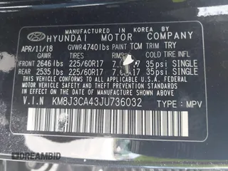 2018 Hyundai Tucson SEL with VIN KM8J3CA43JU736032, listed as a IAAI auction lot 42025713 with 69,636 mi miles and . Bid and sale history available at DreamBid. Image 9.