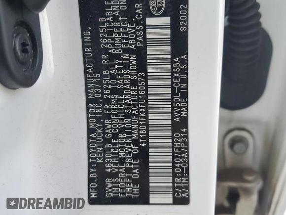 2015 Toyota Camry LE with VIN 4T1BD1FKXFU160573, listed as a Copart auction lot 88470675 with 100,269 mi miles and Salvage Title. Bid and sale history available at DreamBid. Image 13.