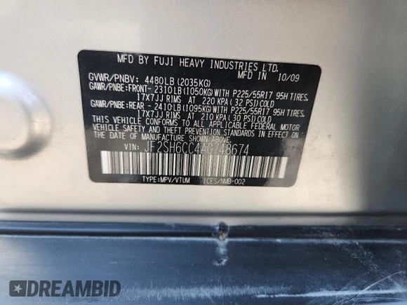 2010 Subaru Forester X Premium с VIN JF2SH6CC4AG748674, выставлен на аукционе Copart как лот 59548445 с пробегом 107 070 миль миль и Чистый • Clean title. История ставок и продаж доступна на DreamBid. Изображение 12.