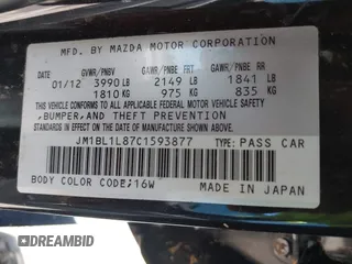 2012 Mazda 3 i Touring z VIN JM1BL1L87C1593877, wystawiony jako IAAI lot #41839090 z przebiegiem 175 624 mil mil oraz . Historia ofert i sprzedaży dostępna na DreamBid. Obrazek 9.