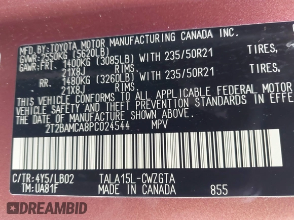 2023 Lexus RX 350 with VIN 2T2BAMCA8PC024544, listed as a IAAI auction lot 39040746 with 11,665 mi miles and . Bid and sale history available at DreamBid. Image 9.