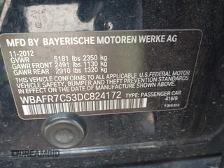 2013 BMW 5 Series 535i with VIN WBAFR7C53DC824172, listed as a IAAI auction lot 41587814 with Not Provided miles and . Bid and sale history available at DreamBid. Image 9.