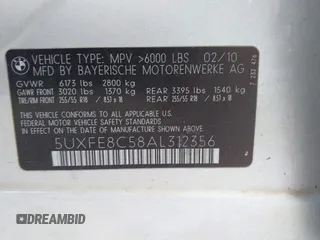 2010 BMW X5 z VIN 5UXFE8C58AL312356, wystawiony jako IAAI lot #42305125 z przebiegiem 219 000 mil mil oraz . Historia ofert i sprzedaży dostępna na DreamBid. Obrazek 9.