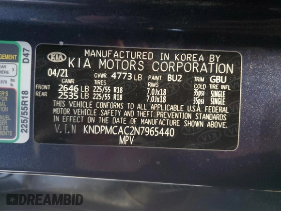 2022 Kia Sportage LX with VIN KNDPMCAC2N7965440, listed as a Copart auction lot 46082405 with 44,592 mi miles and Salvage Title. Bid and sale history available at DreamBid. Image 15.