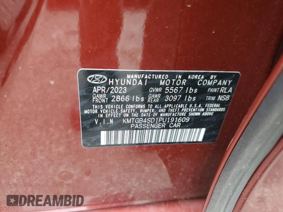 2023 Genesis G80 Sport with VIN KMTGB4SD1PU191609, listed as a Copart auction lot 66351654 with 19,622 mi miles and Salvage Title. Bid and sale history available at DreamBid. Image 12.