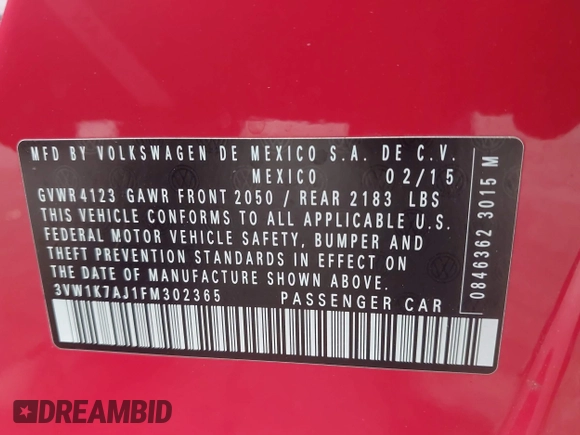 2015 Volkswagen Jetta S z VIN 3VW1K7AJ1FM302365, wystawiony jako IAAI lot #42282246 z przebiegiem 131 405 mil mil oraz . Historia ofert i sprzedaży dostępna na DreamBid. Obrazek 9.