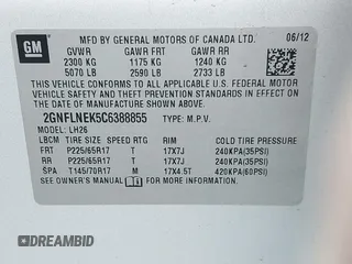 2012 Chevrolet Equinox LT w/2LT with VIN 2GNFLNEK5C6388855, listed as a IAAI auction lot 42035835 with 132,058 mi miles. Bid and sale history available at carsss.com. Image 9.