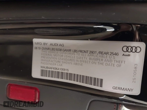 2019 Audi S4 Premium Plus z VIN WAUB4AF40KA100915, wystawiony jako IAAI lot #41578486 z przebiegiem 47 331 mil mil oraz . Historia ofert i sprzedaży dostępna na DreamBid. Obrazek 9.