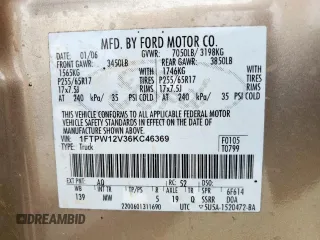 2006 Ford F-150 XLT with VIN 1FTPW12V36KC46369, listed as a Copart auction lot 54889525 with 197,433 mi miles and Salvage Title. Bid and sale history available at DreamBid. Image 12.