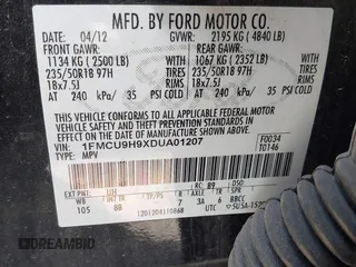 2013 Ford Escape SEL with VIN 1FMCU9H9XDUA01207, listed as a IAAI auction lot 41937971 with Not provided miles and . Bid and sale history available at DreamBid. Image 9.