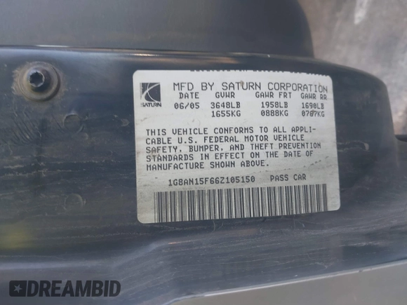 2006 Saturn ION z VIN 1G8AN15F66Z105150, wystawiony jako IAAI lot #41752428 z przebiegiem 110 857 mil mil oraz . Historia ofert i sprzedaży dostępna na DreamBid. Obrazek 9.