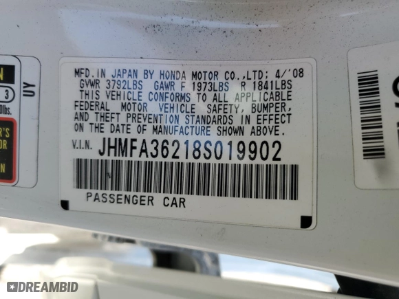 2008 Honda Civic Hybrid with VIN JHMFA36218S019902, listed as a Copart auction lot 50169105 with 176,337 mi miles and Salvage Title. Bid and sale history available at carsss.com. Image 12.
