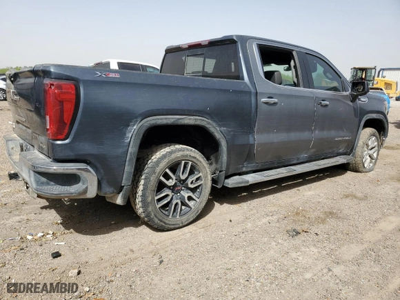 2021 GMC Sierra 1500 SLT with VIN 1GTU9DEDXMZ378886, listed as a Copart auction lot 47947725 with 56,221 mi miles and Salvage Title. Bid and sale history available at carsss.com. Image 3.