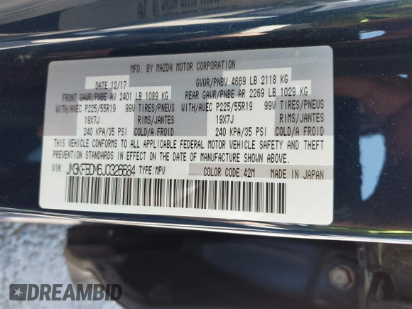 2018 Mazda CX-5 Grand Touring с VIN JM3KFBDM6J0326684, выставлен на аукционе IAAI как лот 42087646 с пробегом 111 192 миль миль и . История ставок и продаж доступна на DreamBid. Изображение 9.