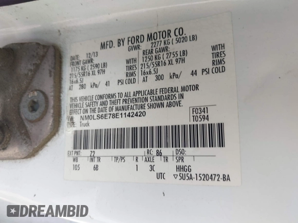 2014 Ford Transit Connect XL with VIN NM0LS6E78E1142420, listed as a IAAI auction lot 42335746 with 200,155 mi miles and . Bid and sale history available at DreamBid. Image 9.