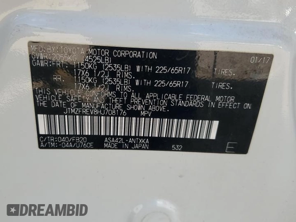 2017 Toyota RAV4 LE with VIN JTMZFREV8HJ708176, listed as a Copart auction lot 52214815 with 87,171 mi miles and Salvage Title. Bid and sale history available at DreamBid. Image 15.