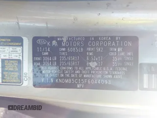2015 Kia Sedona LX with VIN KNDMB5C15F6044093, listed as a IAAI auction lot 41843977 with 169,157 mi miles. Bid and sale history available at carsss.com. Image 9.