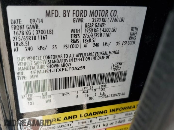 2015 Ford Expedition Max XLT with VIN 1FMJK1JTXFEF05256, listed as a Copart auction lot 48707445 with 311,160 mi miles and Clean title. Bid and sale history available at DreamBid. Image 13.