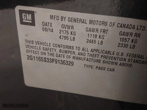 2015 Chevrolet Impala LTZ with VIN 2G1165S33F9136329, listed as a IAAI auction lot 41639698 with 198,027 mi miles. Bid and sale history available at carsss.com. Image 9.