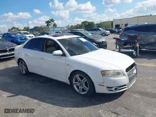 2007 Audi A4 2.0T with VIN WAUAF78E27A264284, listed as a IAAI auction lot 41524498 with 173,390 mi miles. Bid and sale history available at carsss.com. Image 1.