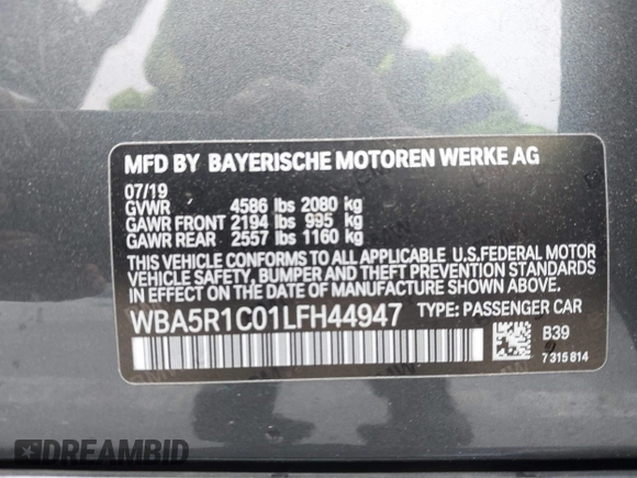 2020 BMW 3 Series 330i with VIN WBA5R1C01LFH44947, listed as a IAAI auction lot 41712345 with 137,950 mi miles and . Bid and sale history available at DreamBid. Image 9.