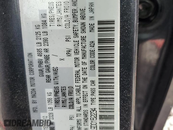 2013 Mazda 5 Sport with VIN JM1CW2BL9D0152234, listed as a Copart auction lot 57353575 with 161,792 mi miles and Salvage title. Bid and sale history available at DreamBid. Image 13.