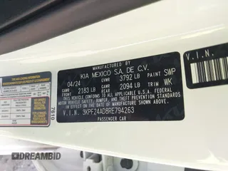 2024 Kia Forte LXS z VIN 3KPF24AD8RE794263, wystawiony jako IAAI lot #40550643 z przebiegiem 10 318 mil mil oraz . Historia ofert i sprzedaży dostępna na DreamBid. Obrazek 9.