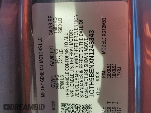 2022 GMC Canyon 2WD Elevation Standard z VIN 1GTH5BENXN1248343, wystawiony jako Copart lot #42655915 z przebiegiem 12 353 mil mil oraz Nie do naprawy • Non repairable. Historia ofert i sprzedaży dostępna na DreamBid. Obrazek 13.