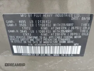 2017 Subaru Outback Premium z VIN 4S4BSAHC8H3255878, wystawiony jako IAAI lot #42536281 z przebiegiem 170 452 mil mil oraz . Historia ofert i sprzedaży dostępna na DreamBid. Obrazek 9.