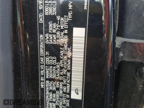 2017 Volvo XC90 with VIN YV4A22PK9H1141508, listed as a Copart auction lot 51518135 with 86,407 mi miles and Salvage Title. Bid and sale history available at DreamBid. Image 13.