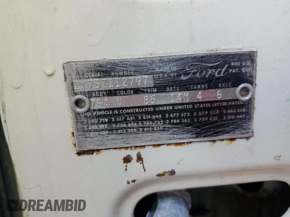 1961 Ford Thunderbird with VIN 1Y73Z112797, listed as a Copart auction lot 77574894 with 22,246 mi miles and Salvage Title. Bid and sale history available at DreamBid. Image 12.