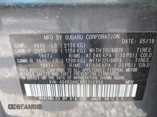 2019 Subaru Outback Limited with VIN 4S4BSANC8K3355930, listed as a IAAI auction lot 42103158 with 79,582 mi miles and . Bid and sale history available at DreamBid. Image 9.