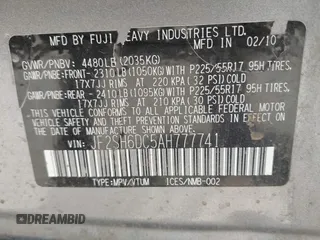 2010 Subaru Forester 2.5X Limited with VIN JF2SH6DC5AH777741, listed as a IAAI auction lot 42117516 with 95,345 mi miles. Bid and sale history available at carsss.com. Image 9.