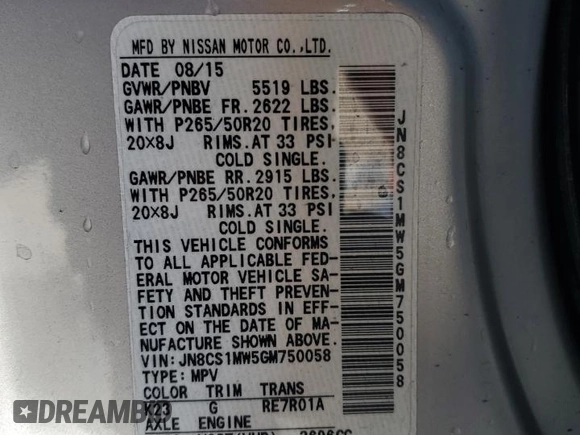 2016 Infiniti QX70 with VIN JN8CS1MW5GM750058, listed as a Copart auction lot 47272935 with 82,155 mi miles and Salvage Title. Bid and sale history available at DreamBid. Image 13.