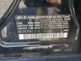 2005 Mercedes-Benz E 320 with VIN WDBUF82J25X175349, listed as a Copart auction lot 49461915 with 203,556 mi miles and Salvage Title. Bid and sale history available at DreamBid. Image 12.