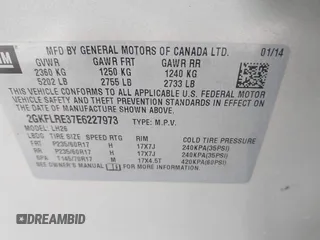 2014 GMC Terrain SLE with VIN 2GKFLRE37E6227973, listed as a IAAI auction lot 42362774 with 72,585 mi miles and . Bid and sale history available at DreamBid. Image 9.