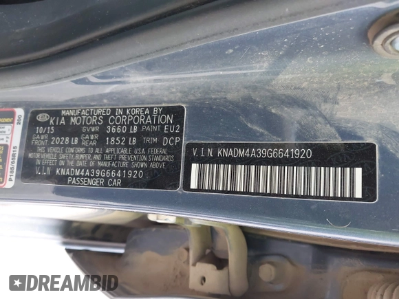 2016 Kia Rio LX with VIN KNADM4A39G6641920, listed as a IAAI auction lot 42158020 with 136,055 mi miles and . Bid and sale history available at DreamBid. Image 9.