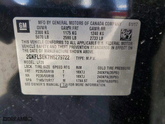 2017 GMC Terrain SLE with VIN 2GKFLSEK7H6279722, listed as a Copart auction lot 48976425 with 145,064 mi miles and Salvage Title. Bid and sale history available at carsss.com. Image 14.