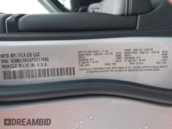 2023 Jeep Grand Cherokee Altitude with VIN 1C4RJHAG8PC611840, listed as a IAAI auction lot 42336992 with 41,100 mi miles and . Bid and sale history available at DreamBid. Image 9.