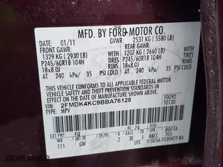 2011 Ford Edge Limited with VIN 2FMDK4KC9BBA76128, listed as a IAAI auction lot 41922538 with 146,789 mi miles. Bid and sale history available at carsss.com. Image 9.