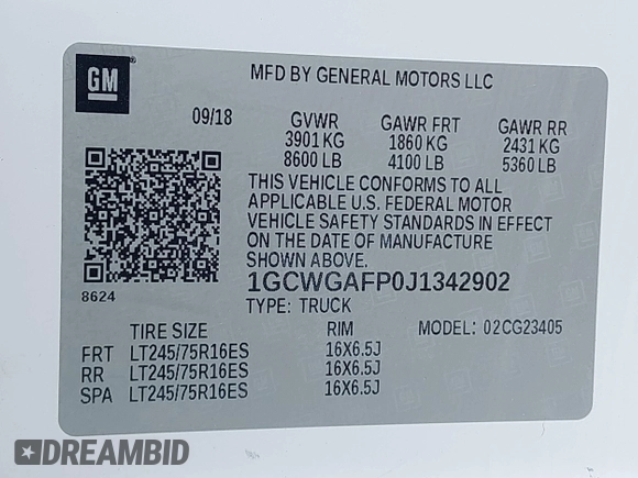 2018 Chevrolet Express Cargo with VIN 1GCWGAFP0J1342902, listed as a IAAI auction lot 42568676 with 98,489 mi miles and . Bid and sale history available at DreamBid. Image 9.