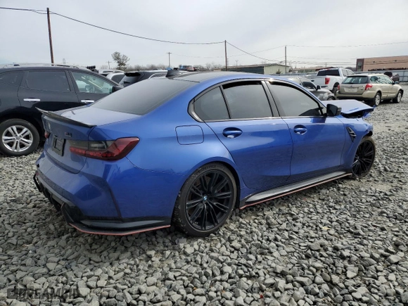 2022 BMW M3 Competition xDrive with VIN WBS43AY01NFL80708, listed as a Copart auction lot 46034615 with 0 mi miles and Salvage Title. Bid and sale history available at carsss.com. Image 3.