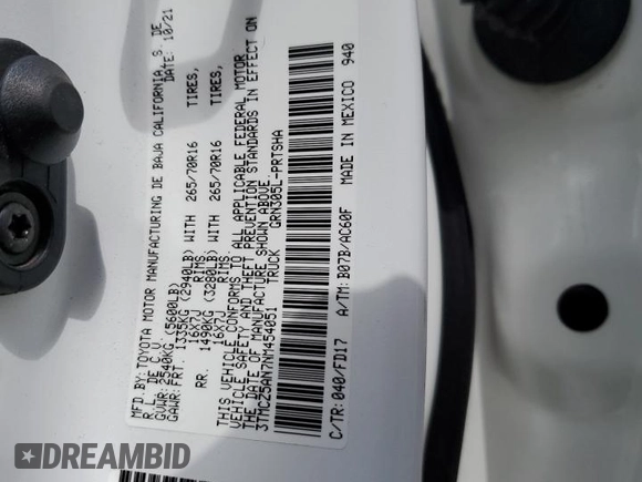2022 Toyota Tacoma SR с VIN 3TMCZ5AN7NM454051, выставлен на аукционе Copart как лот 59896115 с пробегом 70 202 миль миль и Списание • Salvage title. История ставок и продаж доступна на DreamBid. Изображение 13.