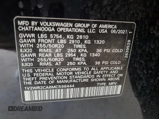 2021 Volkswagen Atlas SE with VIN 1V2WR2CA6MC596444, listed as a Copart auction lot 57615625 with 56,749 mi miles and Salvage title. Bid and sale history available at DreamBid. Image 13.