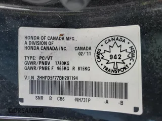 2011 Acura CSX Technology z VIN 2HHFD5F77BH201194, wystawiony jako Copart lot #41880815 z przebiegiem Nie podano mil oraz Szkody całkowita. Historia ofert i sprzedaży dostępna na DreamBid. Obrazek 13.