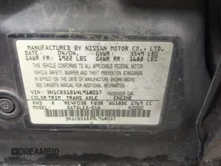 2004 Nissan Sentra S z VIN 3N1CB51D14L918017, wystawiony jako IAAI lot #42497381 z przebiegiem 187 796 mil mil oraz . Historia ofert i sprzedaży dostępna na DreamBid. Obrazek 9.