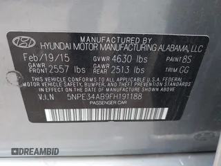 2015 Hyundai Sonata Sport z VIN 5NPE34AB9FH191188, wystawiony jako IAAI lot #42073785 z przebiegiem 92 867 mil mil oraz . Historia ofert i sprzedaży dostępna na DreamBid. Obrazek 9.