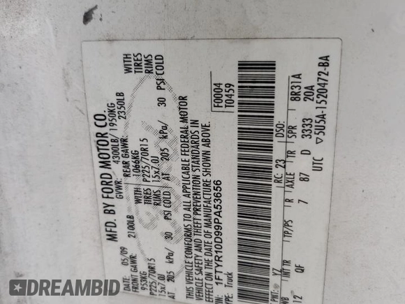 2009 Ford Ranger XL z VIN 1FTYR10D99PA53656, wystawiony jako Copart lot #56965205 z przebiegiem 117 473 mil mil oraz Szkoda całkowita • Salvage title. Historia ofert i sprzedaży dostępna na DreamBid. Obrazek 12.
