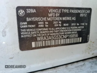 2012 BMW 3 Series 328i with VIN WBA3A5G53CNP16856, listed as a Copart auction lot 89186385 with 119,053 mi miles and Clean Title. Bid and sale history available at carsss.com. Image 12.