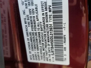 2013 Acura RDX Technology with VIN 5J8TB4H50DL013934, listed as a Copart auction lot 60252505 with 154,642 mi miles and Salvage title. Bid and sale history available at DreamBid. Image 14.